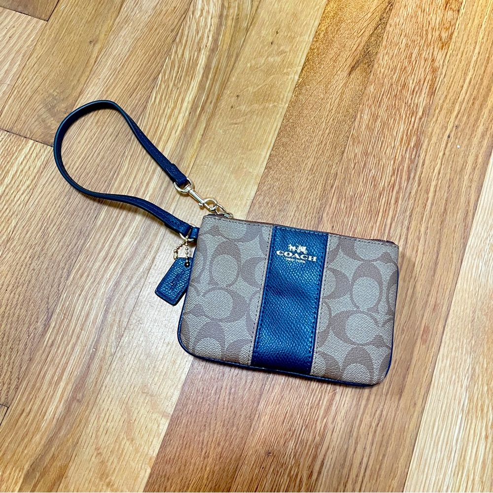 Coach Tan and Navy Blue Wristlet